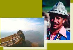 Chemin de montagne et Tyrolien avec son chapeau traditionnel