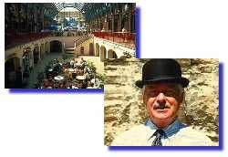 Covent Garden et un homme portant le typique chapeau melon