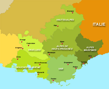 Carte de la région PACA