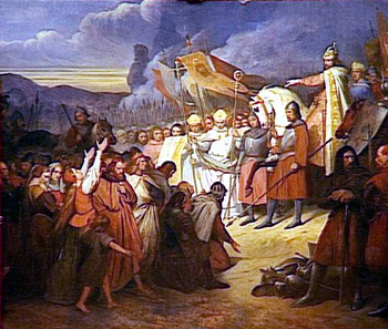 Charlemagne reoit la soumission du chef saxon Witikind