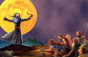 Toute la tribu gauloise écoute le druide