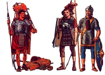 Légionnaires romains chargés de leur barda