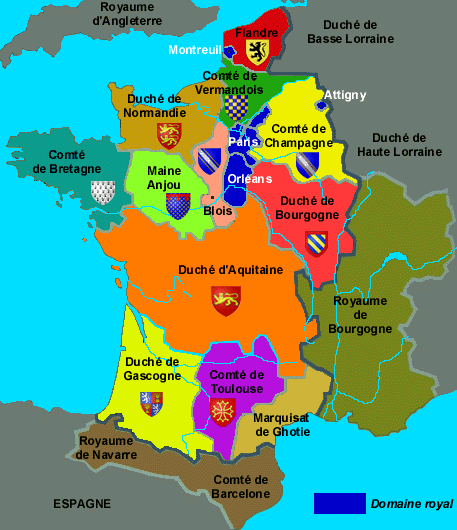 Carte de France sous le règne d'Hugues Capet