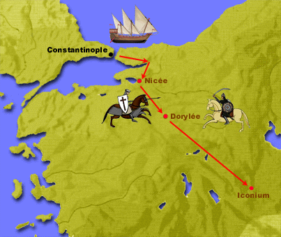 Carte de la route des croisés en territoire turc
