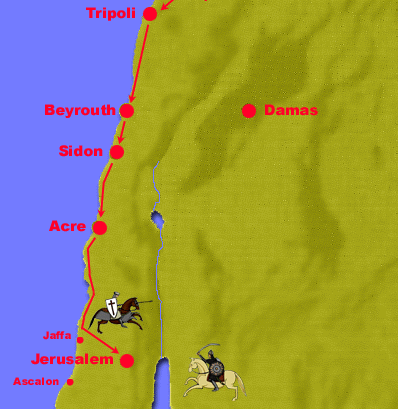 carte croisade de Tripoli à Jerusalem