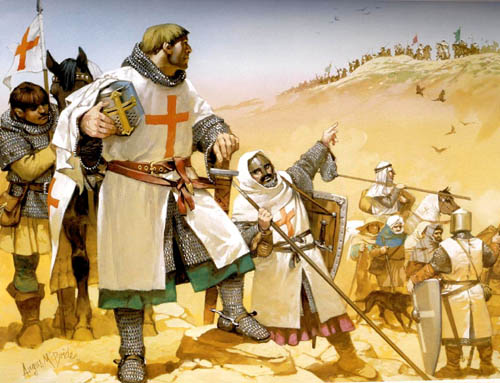 Templiers assurant la protection des pélerins