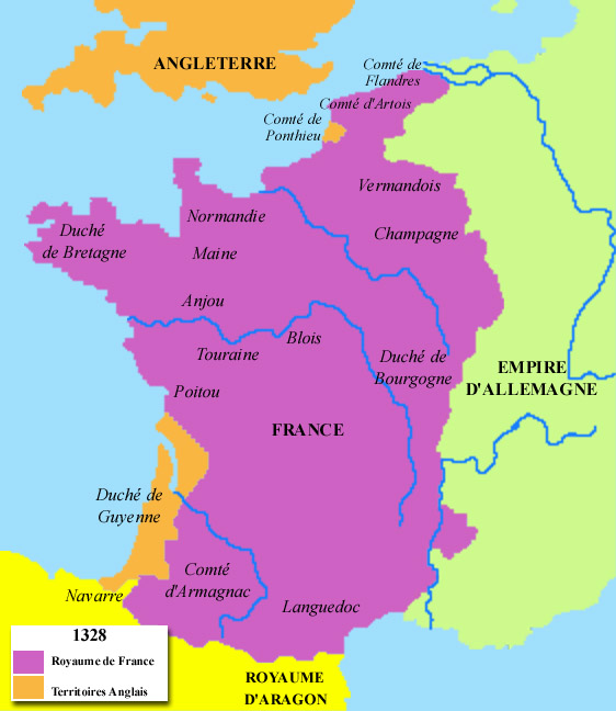 Carte des fiefs anglais en 1328 à la veille de la guerre de cent ans
